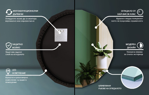 Specchio poligonale LED 50x50 cm