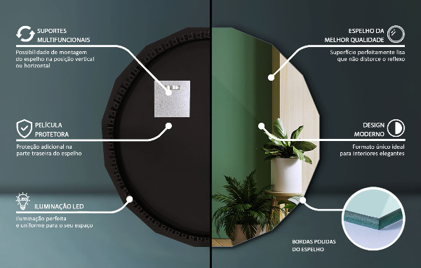 Specchio poligonale LED 80x80 cm