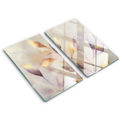 Copri piano cottura in vetro Foglie boho dipinte