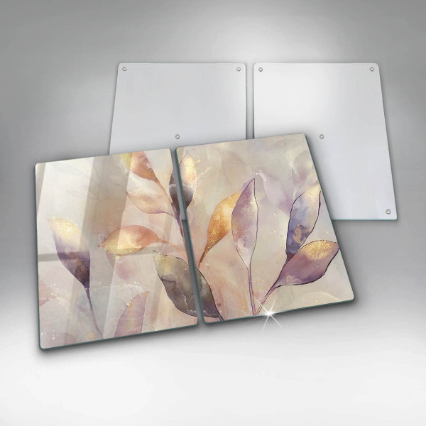 Copri piano cottura in vetro Foglie boho dipinte