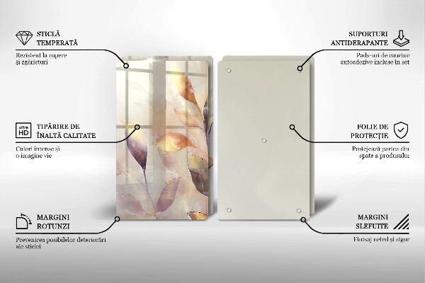 Copri piano cottura in vetro Foglie boho dipinte