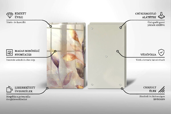 Copri piano cottura in vetro Foglie boho dipinte