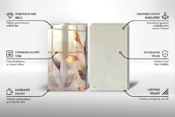 Copri piano cottura in vetro Foglie boho dipinte