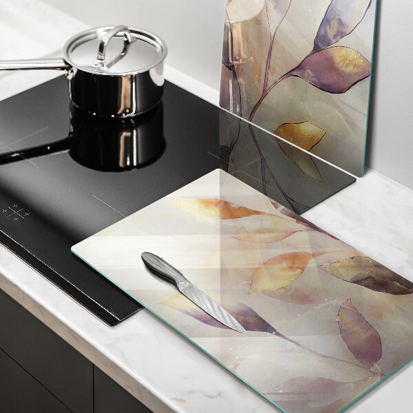 Copri piano cottura in vetro Foglie boho dipinte