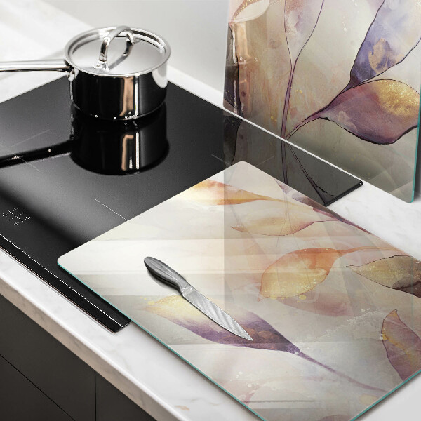 Copri piano cottura in vetro Foglie boho dipinte