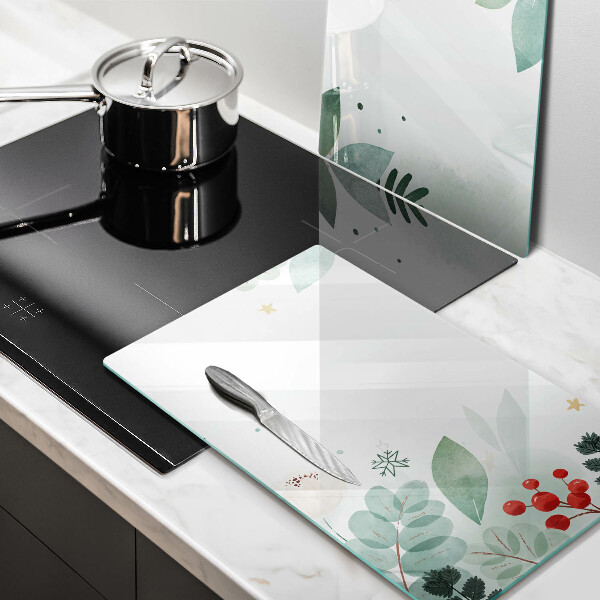 Copri piano cottura in vetro Foglie ad acquerello