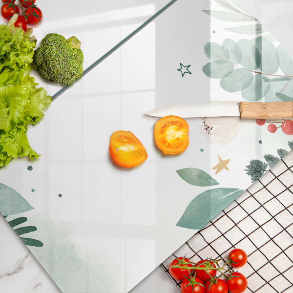 Copri piano cottura in vetro Foglie ad acquerello