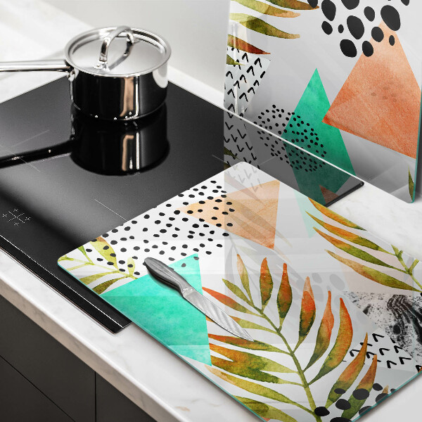 Copri piano cottura in vetro Modello di foglie Boho
