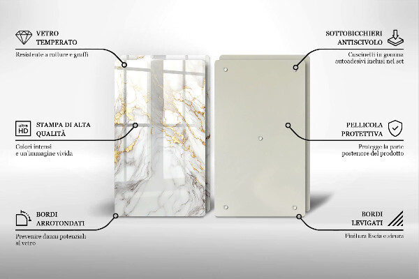 Copri piano cottura in vetro Marmo chiaro con oro