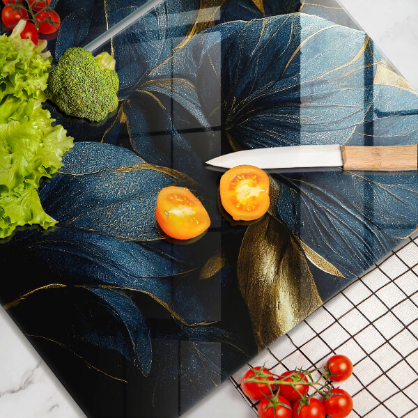 Copri piano cottura in vetro Foglie decorative con oro