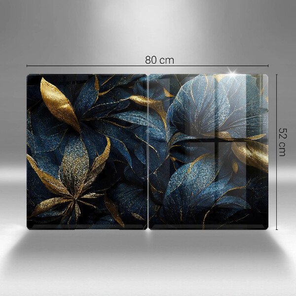 Copri piano cottura in vetro Foglie decorative con oro