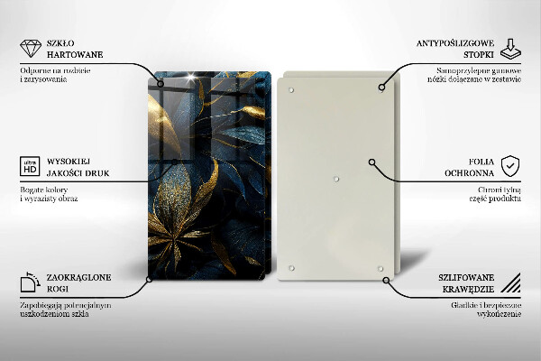 Copri piano cottura in vetro Foglie decorative con oro