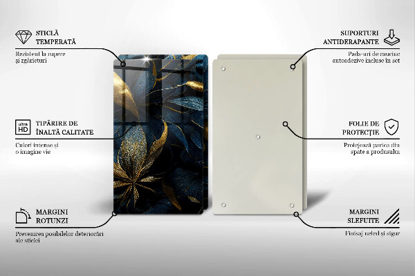 Copri piano cottura in vetro Foglie decorative con oro