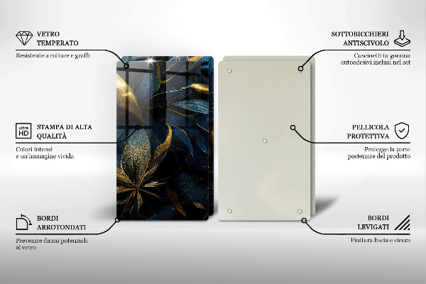 Copri piano cottura in vetro Foglie decorative con oro