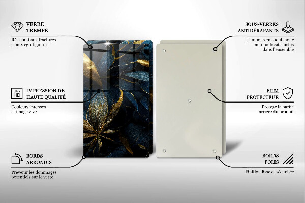 Copri piano cottura in vetro Foglie decorative con oro