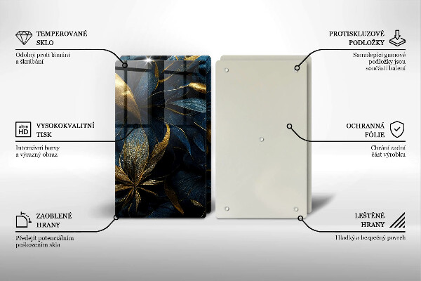 Copri piano cottura in vetro Foglie decorative con oro