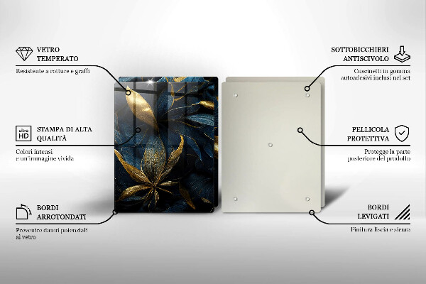Copri piano cottura in vetro Foglie decorative con oro