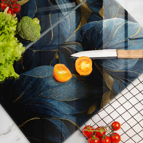 Copri piano cottura in vetro Foglie decorative con oro