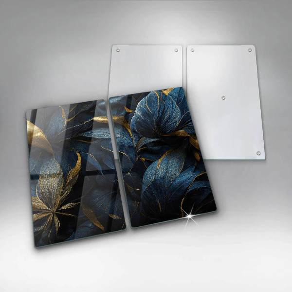 Copri piano cottura in vetro Foglie decorative con oro