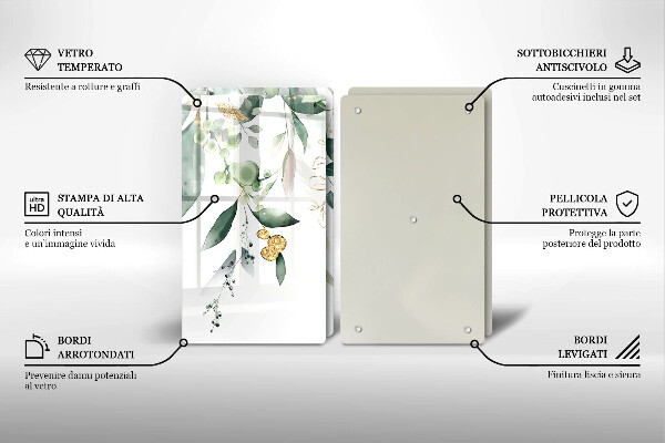 Copri piano cottura in vetro Foglie ad acquerello