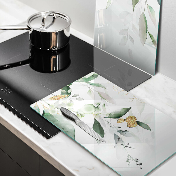Copri piano cottura in vetro Foglie ad acquerello