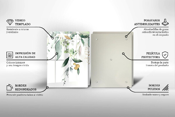 Copri piano cottura in vetro Foglie ad acquerello