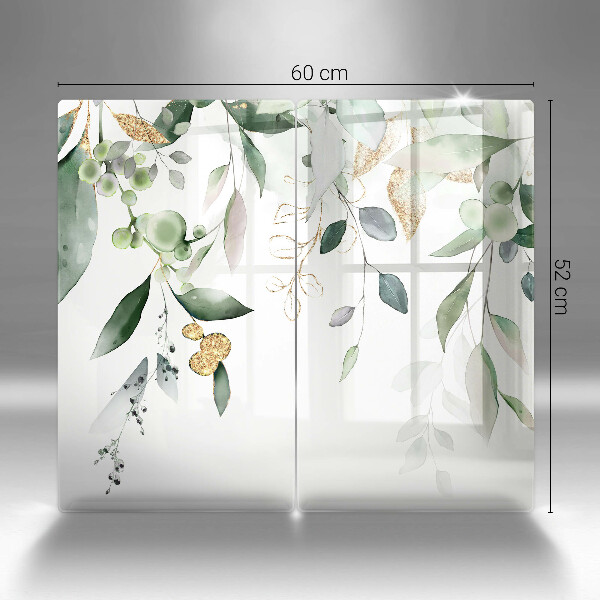 Copri piano cottura in vetro Foglie ad acquerello