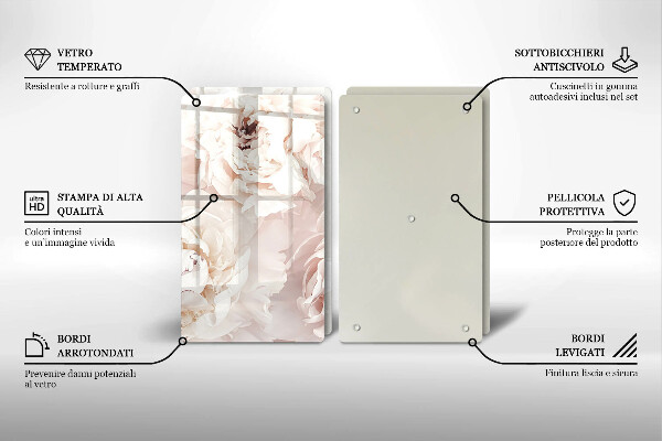 Copri piano cottura in vetro Peonie pastello