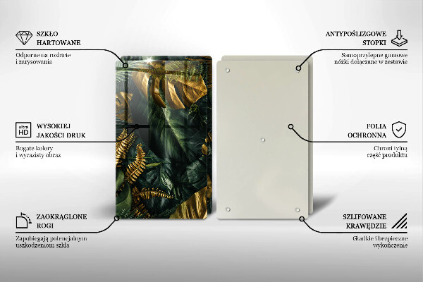 Copri piano cottura in vetro Foglie dorate di monstera