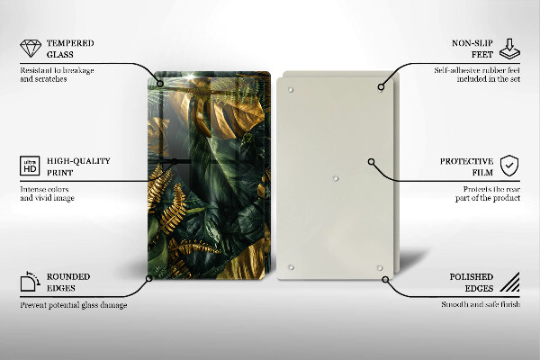 Copri piano cottura in vetro Foglie dorate di monstera