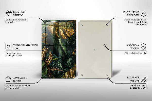 Copri piano cottura in vetro Foglie dorate di monstera