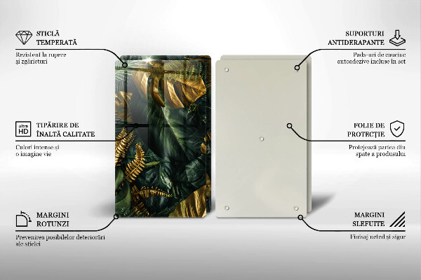 Copri piano cottura in vetro Foglie dorate di monstera