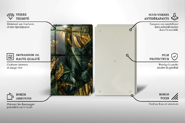 Copri piano cottura in vetro Foglie dorate di monstera