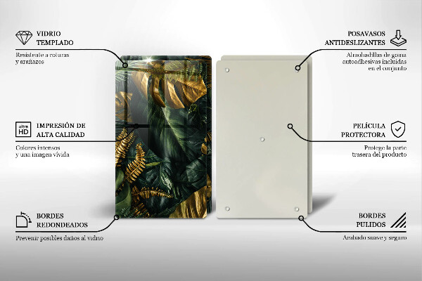 Copri piano cottura in vetro Foglie dorate di monstera