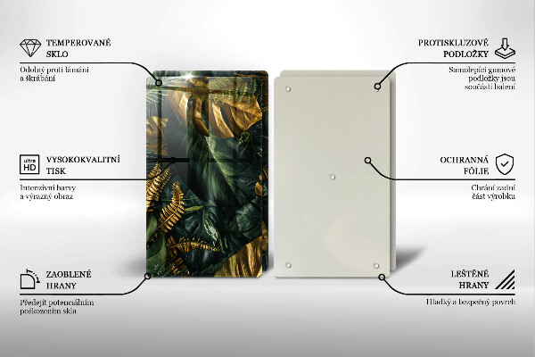 Copri piano cottura in vetro Foglie dorate di monstera