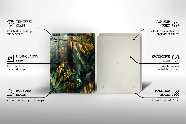 Copri piano cottura in vetro Foglie dorate di monstera