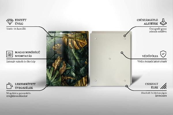 Copri piano cottura in vetro Foglie dorate di monstera