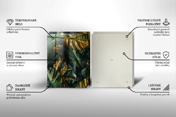 Copri piano cottura in vetro Foglie dorate di monstera