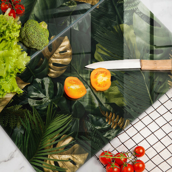 Copri piano cottura in vetro Foglie dorate di monstera