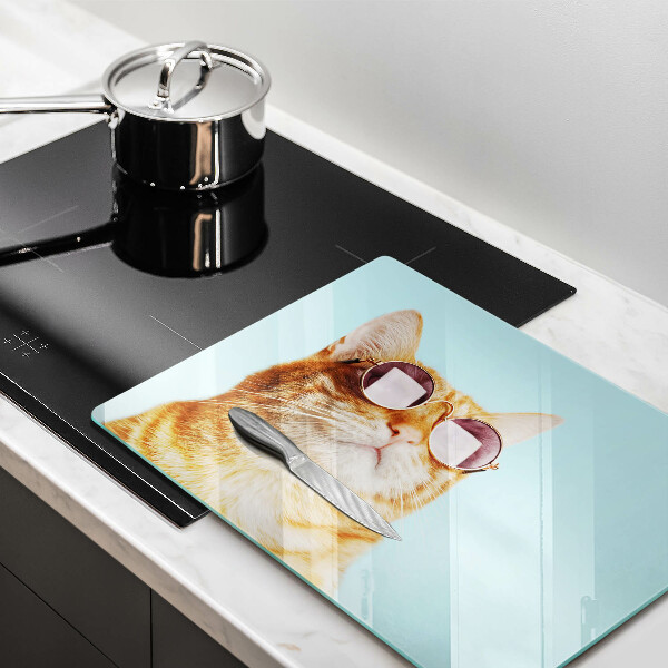 Copri piano cottura Gatto rosso con gli occhiali