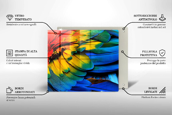 Copertura piano induzione Piume di pappagallo colorate