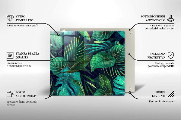 Copertura piano induzione Illustrazione delle foglie della giungla