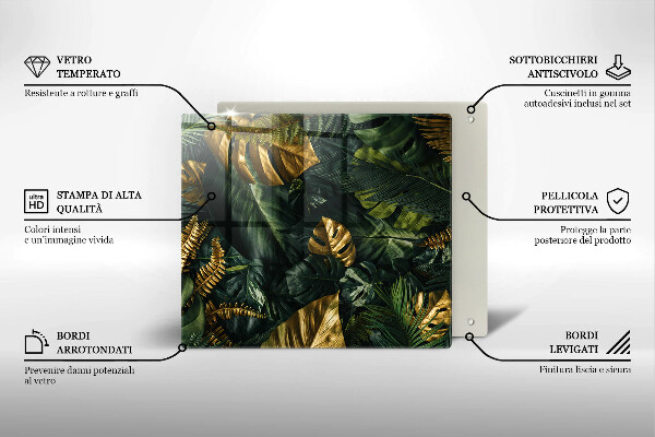 Copri piano cottura Foglie dorate di monstera