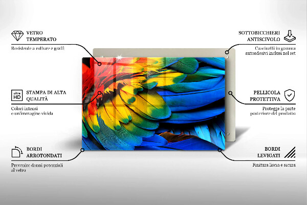 Copri piano cottura Piume di pappagallo colorate
