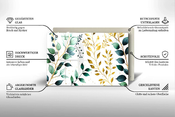 Protezione piano cottura Foglie verdi e dorate