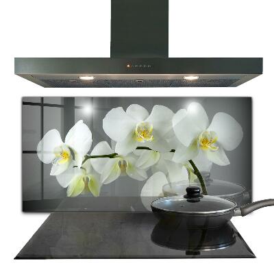 Rivestimento parete cucina Orchidea bianca su sfondo nero