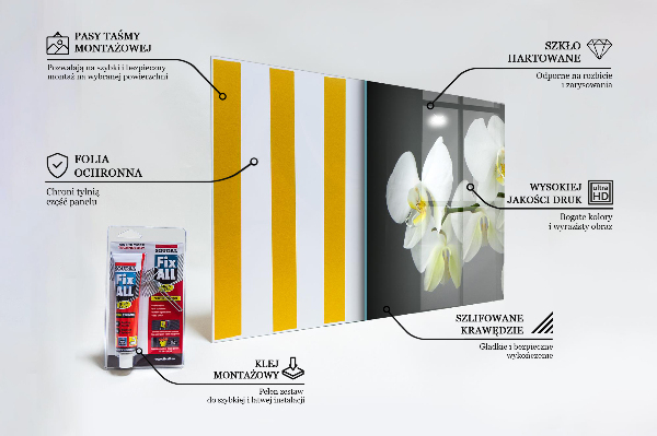 Rivestimento parete cucina Orchidea bianca su sfondo nero