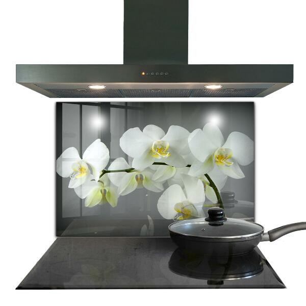 Rivestimento parete cucina Orchidea bianca su sfondo nero