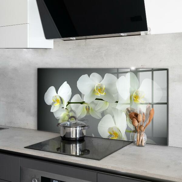 Rivestimento parete cucina Orchidea bianca su sfondo nero