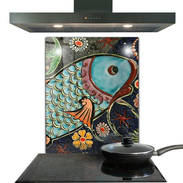 Pannello paraschizzi cucina Mosaico pesce ceramica vintage